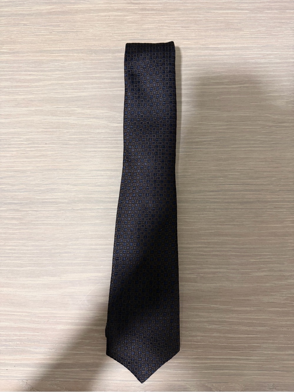 Kiton Navy Tie with Subtle Brown Micro-Pattern 100% Silk